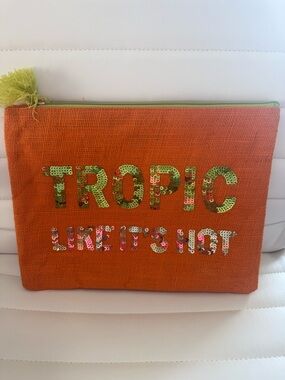 Sequin 'TROPIC' Zip Pouch in Bright Orange